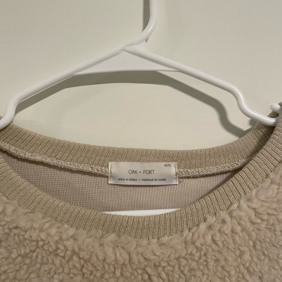 OAK + FORT Sherpa Drawstring Sweatshirt in Cream - Picture 3 of 4